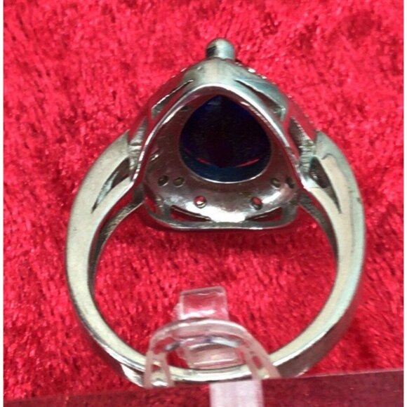 Sterling Silver Size 7.5 Blue Faceted Gem Ring - Picture 5 of 7